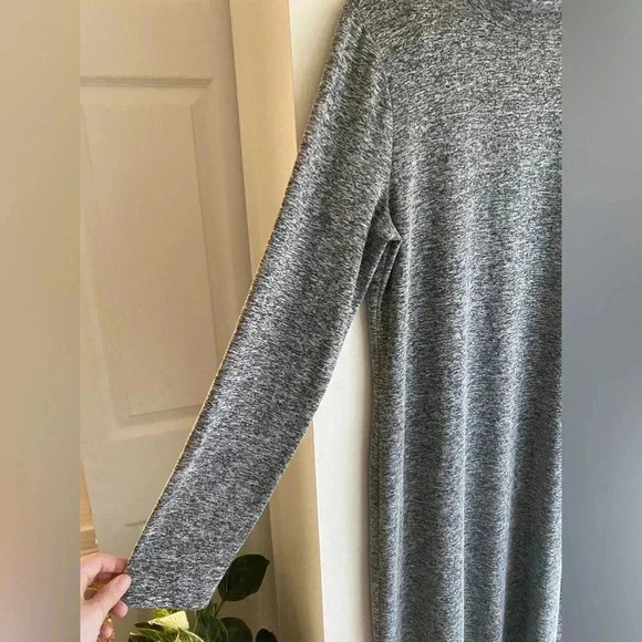 LOFT Mock Neck Sweater Dress Heather Gray Size Large Long Sleeve Stretch Midi - Picture 2 of 12